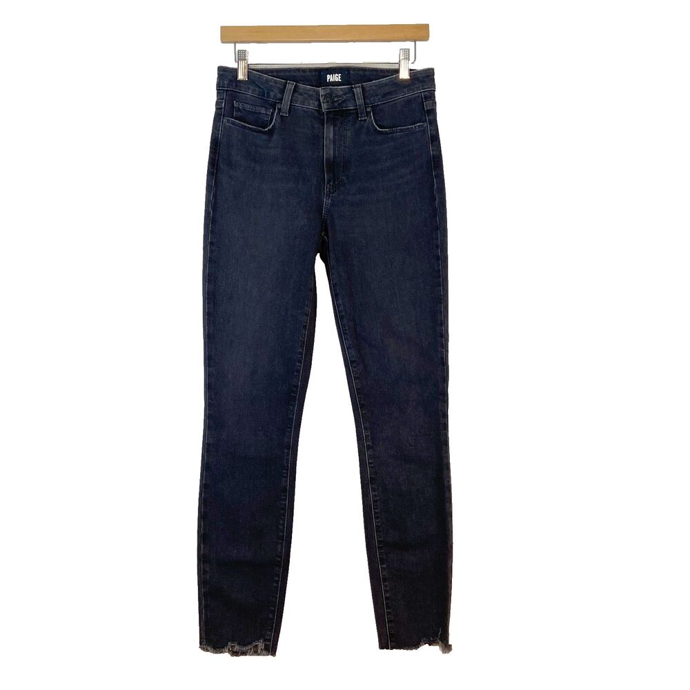 Paige Hoxton Ankle Jeans Smoky Distressed Women's Sz 27 Skinny Raw Hem Stretchy